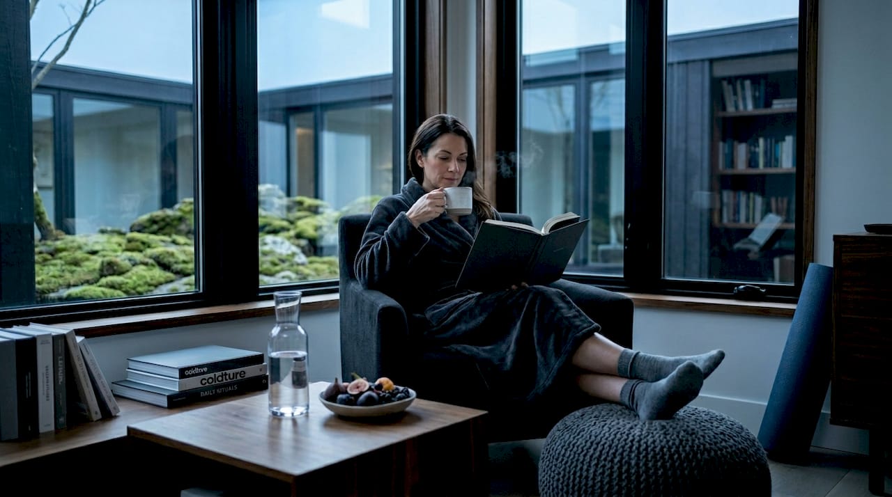 Woman relaxing in luxury wellness living room