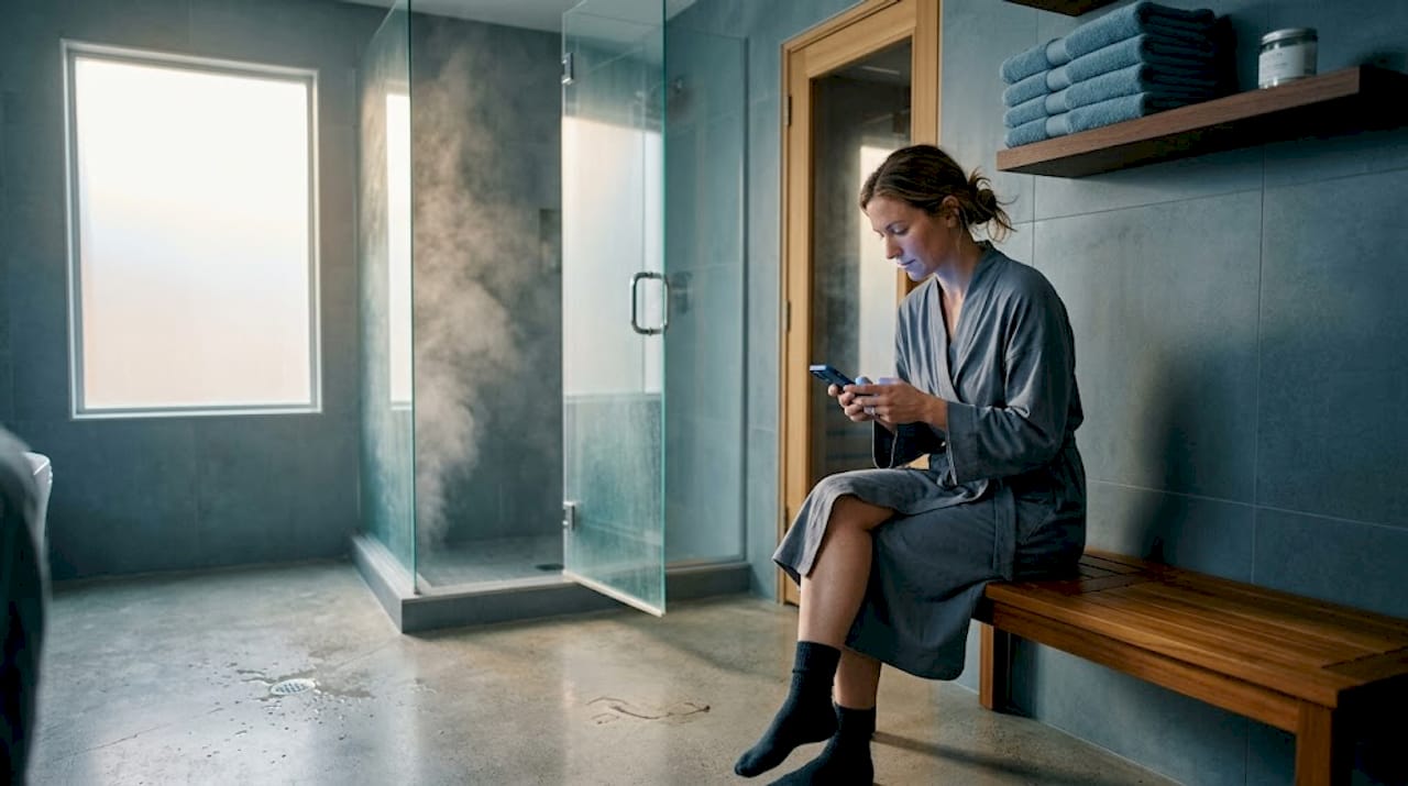 Woman relaxing in a simple home spa area