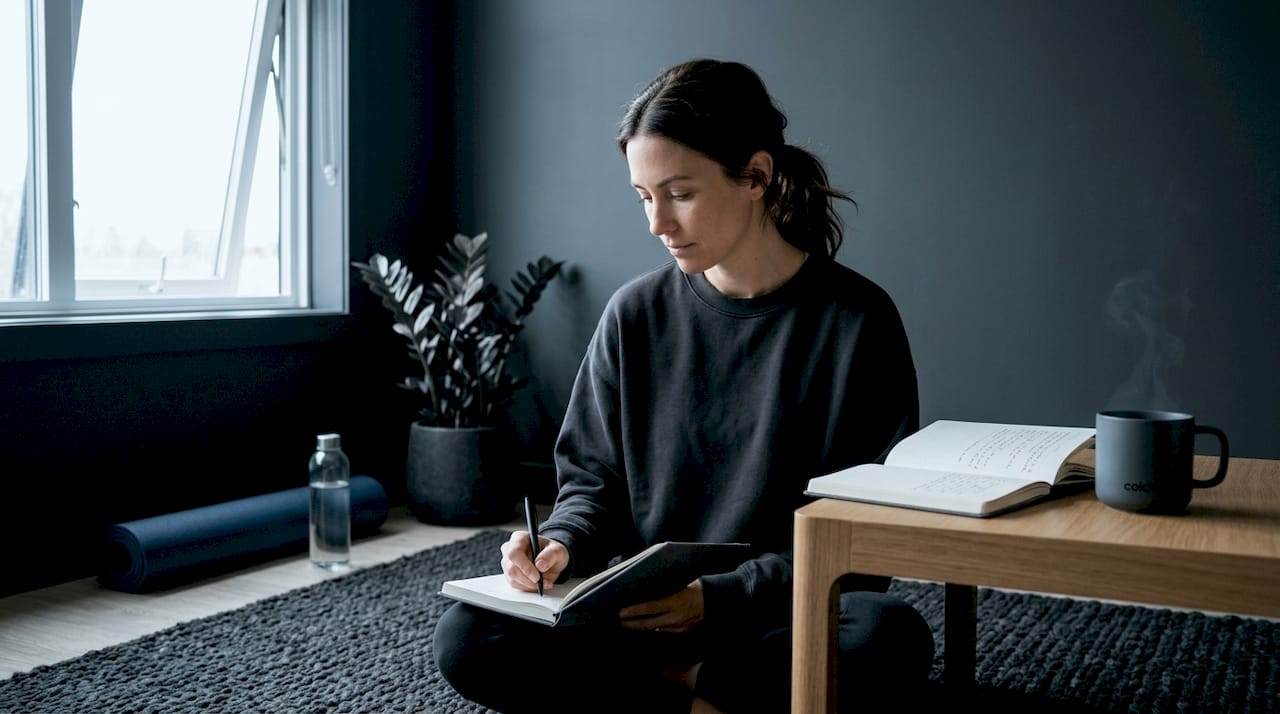 Woman journaling in wellness recovery routine