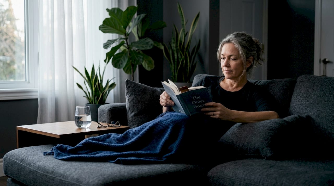 Relaxed woman recovering on cozy home sofa